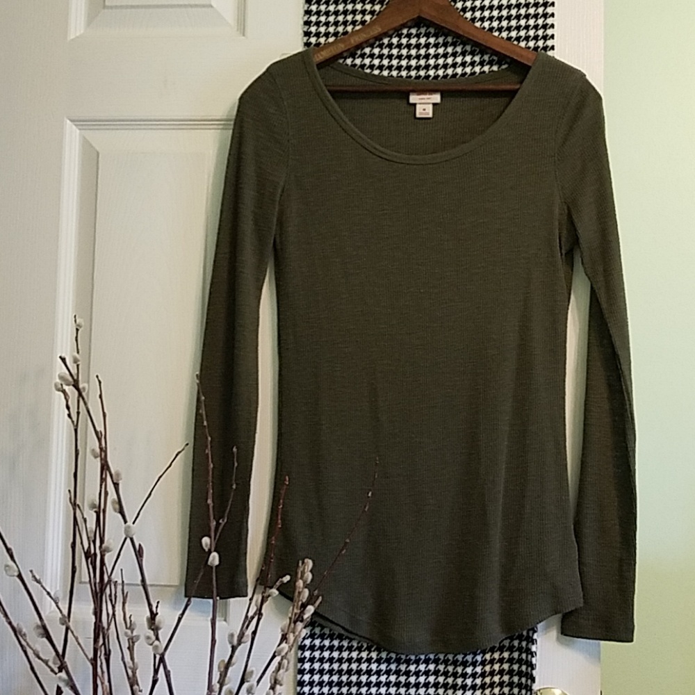 Olive Green Heather Ribbed Long Sleeved Shirt